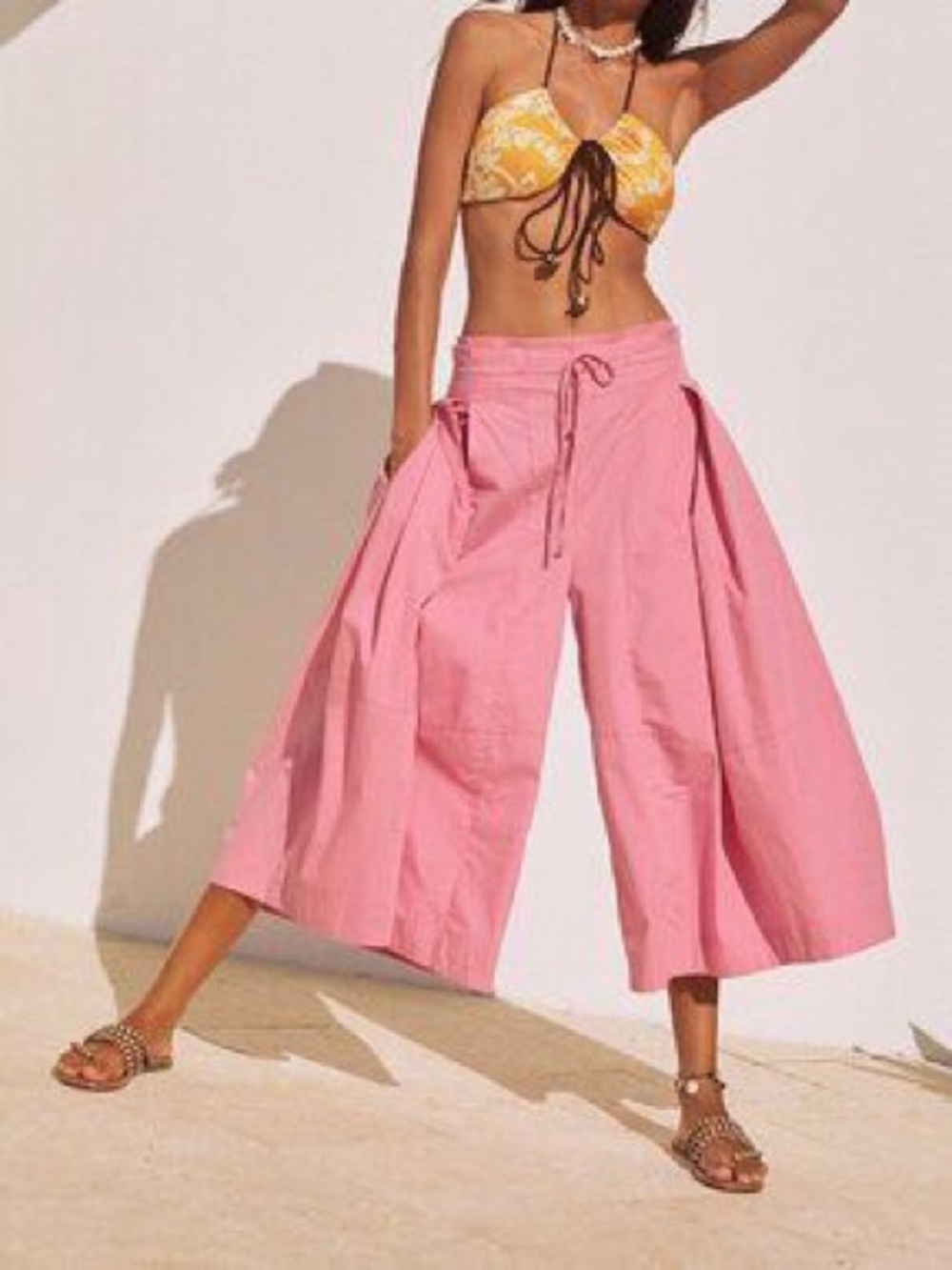 GAP Coral High-Rise Wide Crop Pants 8 vibrant pink belt pleated papaerbag cotton